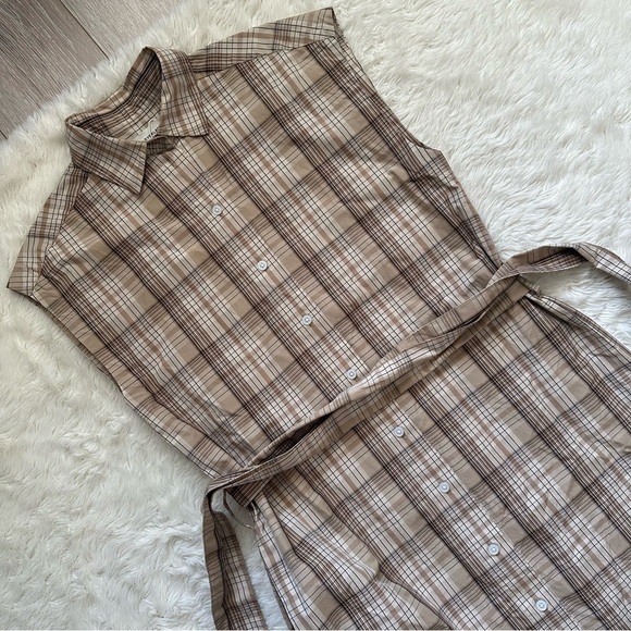 Everlane The Supima Cotton Short-Sleeve Shirt Dress Pale Khaki Plaid 4 NWT New - Picture 4 of 12